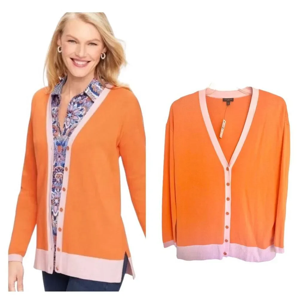 NWT Talbots Orange V Neck Cotton/ Rayon Cardigan Sz Mp
